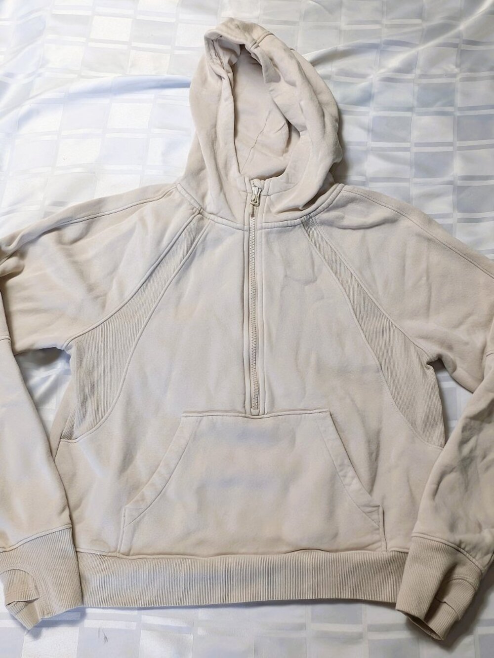 LOLE PULL OVER HOODIE HOODED SWEATSHIRT WOMEN'S SMALL CREAM / WHITE FRONT POCKET